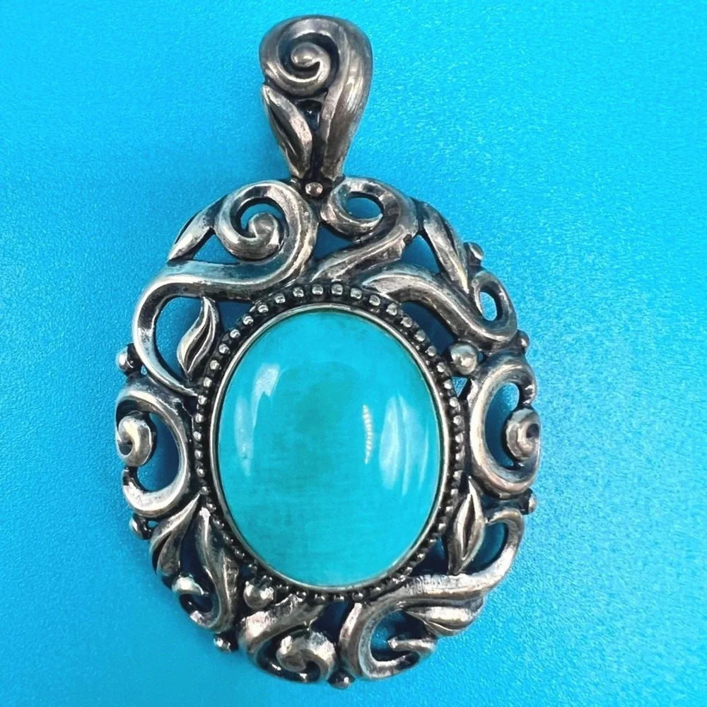 Carolyn Pollack Pendant Sterling Silver Turquoise Filigree Signed 2.5